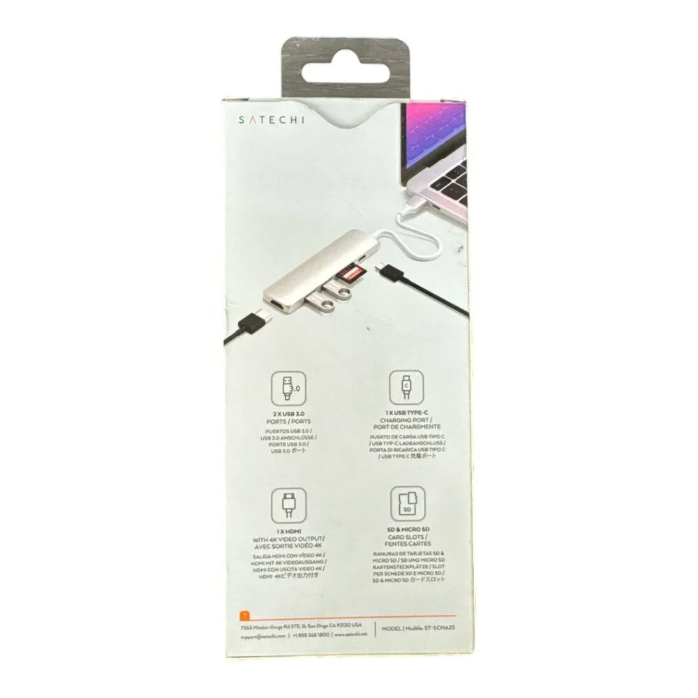 Satechi USB-C Slim V2 Multiport Adapter - New Sealed - 4K HDMI, USB-A, SD/MicroS